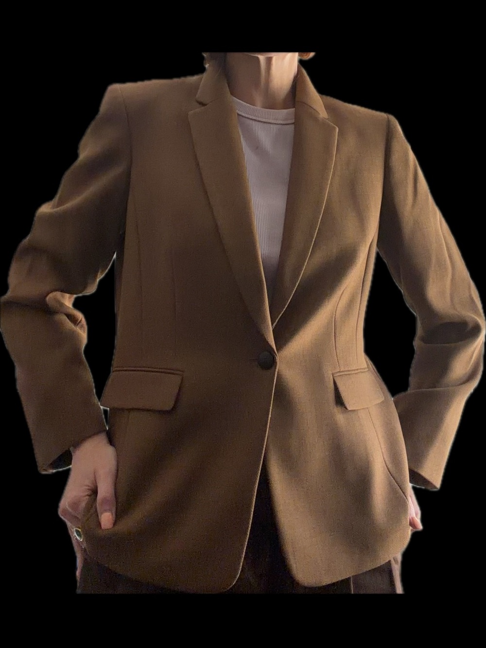 Tahari ASL Herringbone Blazer, Camel/Brown, Size 12
